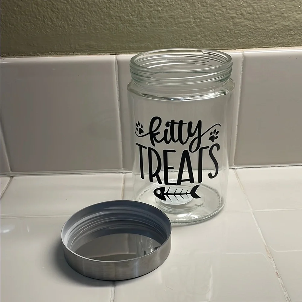 Kitty Treats Glass‎ Jar with Silver Lid